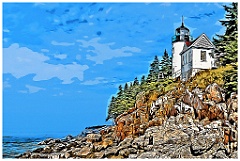 Bass Harbor Light Over Rocky Cliffs in Maine -Digital Painting